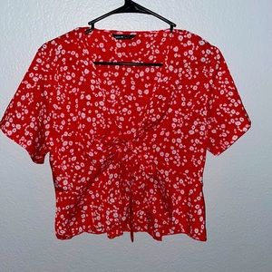 Floral plunged tie top